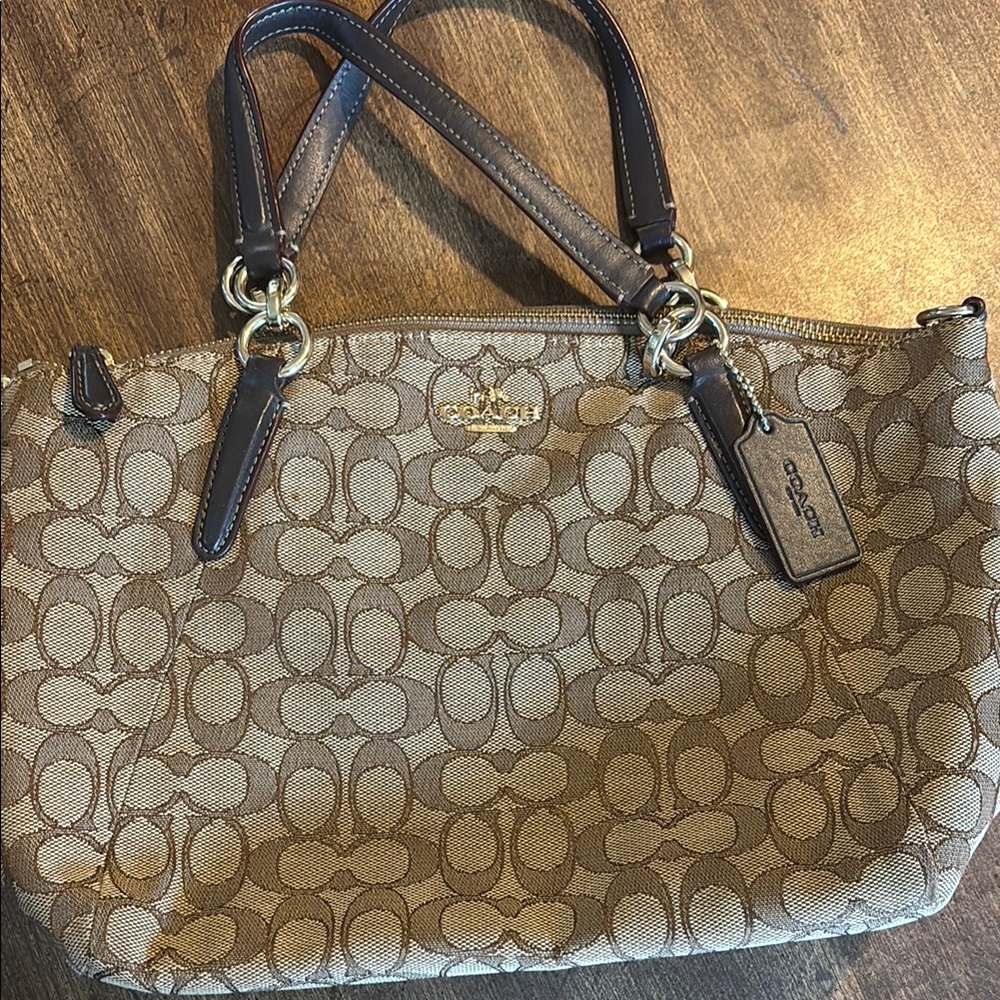 Coach Brown Shoulder Bag with Signature Monogram